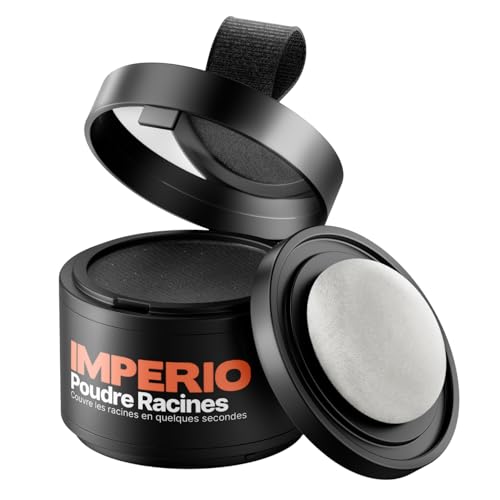 Poudre racines IMPERIO - Concealer pour cheveux pour épaissir les cheveux, pour les femmes et les hommes, make-up pour cheveux résistant à l’eau, pour masquer les racines - 4 g (noir)