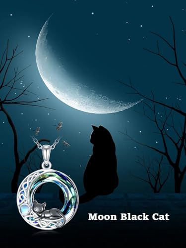TOUPOP Cat Necklace Gifts for Women Sterling Silver Celtic Mounatin Moon Pendant with Blue Crystal Birthday Christmas Jewelry Gifts for Women2