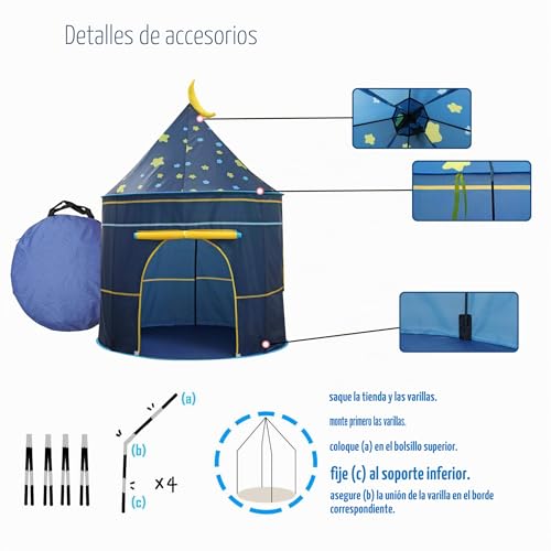Carpa para niños y playhouse toy castillo azul con luces de estrellas para juegos de interior 6