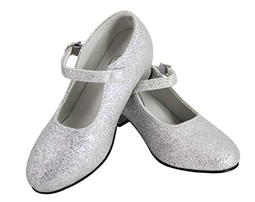 Gojoy shop- Zapato con Tacón de Danza Baile Flamenco o Sevillanas para Niña y Mujer,Contiene : Zapato con Tacón y Mochila de Cuerdas. 5 Colores Disponibles (P- Silver, 31)