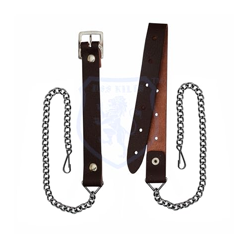 Image of Scottish Original Leather Sporran with Leather Belt & Chain (Brown Leather Rampant Lion Sporran)