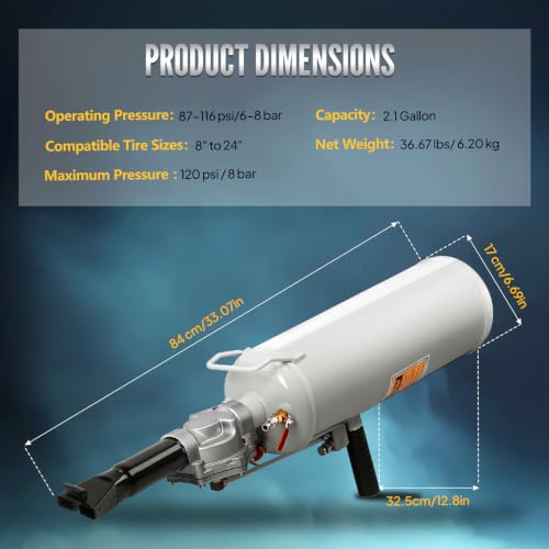 Image of Bonnlo 2.1 Gal /8L Air Tire Bead Blaster, 120PSI Tire Bead Seater w /Pressure Gauge & Handle, Iron and Steel Trigger Seating Tool Inflator Tank for Cars ATV, 87-116PSI Operating Pressure, Gray