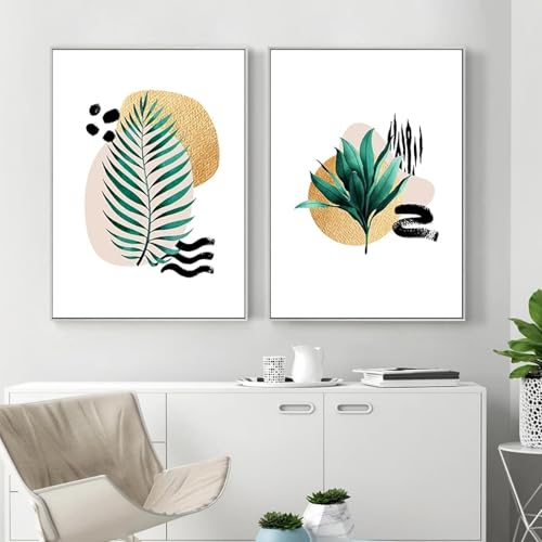 Plante tropicale dorée en 3 toiles abstraites de 50x70cm - 3