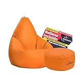 Diverpuff Puff Pera XXL Naranja con Reposapiés y Relleno Incluido Ultra Cómodo para Leer Jugar o Descansar Ideal para Niños y Adultos Diseño Interior Exterior Antiestrés Uso Diario Salón Dormitorio