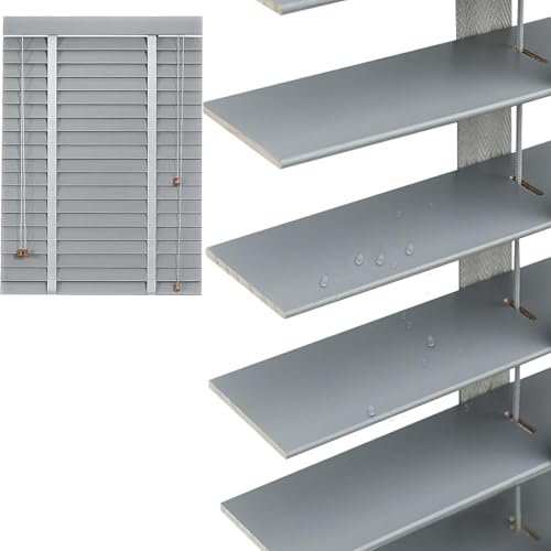 Persiana Veneciana Madera para Ventanas/Puertas/Balcones Estores Privacidad, Lamas De 5cm, Persianas A Medida 60 80 100 120 140 160 cm W(Silver)