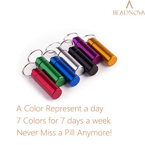 Beadnova Pill Holder Keychain Portable Pill Case Small Pill Container Aluminium Pill Fob Carrier With Medicine (7Pcs, 7 Colors Per Pack) #TOP4