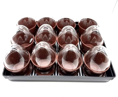 Kimmel 12 Stück Anzuchttöpfe mit Feuchtigkeitskuppel/Deckel im Set mit 1 Stück Anzuchtschale/Transportschale Blumentöpfe Pflanztöpfe