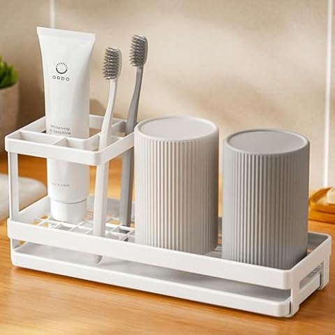 Toothbrush Holders for Bathrooms with Drainage, 4 Slots Tooth Brushing Organizer for Bathroom Countertop, Electric Toothbrush and Toothpaste Holder, Tooth Brush Organization White (Rustproof) Cover