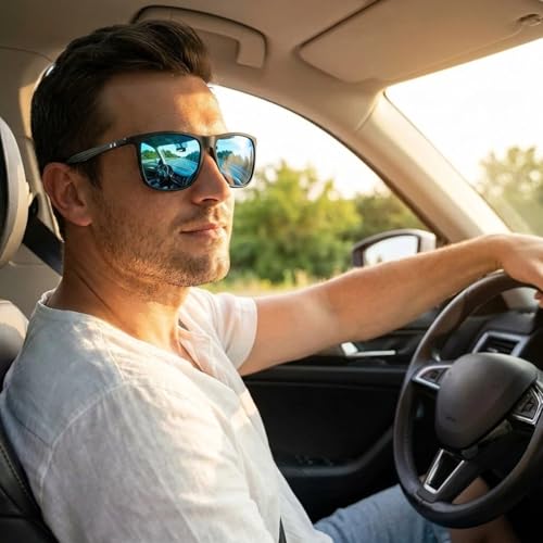 Image of HAOLOTA Polarized Sunglasses for Men Ultralight Carbon Fiber Temple,Square Sunglasses UV400 Protection for Driving /Golf