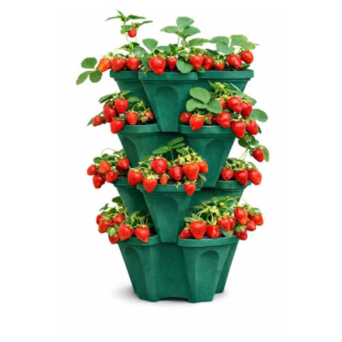 Strawberry Planter Tower, 4 Tier Stackable Vertical Planter, 16 Plant Sites, Space Saving Garden...