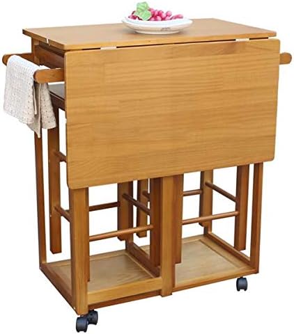 Miniatura 5 de Juego de mesa de comedor, barra de cocina plegable, carrito de desayuno cuadrado plegable para espacios pequeños, isla de cocina con ruedas, carrito