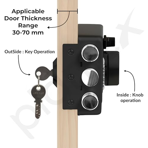 Image of Plantex Heavy Duty Rim Locks for Main Door /Door Lock for Main Door with 4 Keys /Suitable for Inside Opening Wooden Door - Pack of 1 (Z-Black)