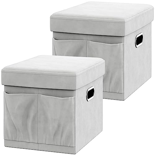 YITAHOME Velvet Tufted Storage Ottoman Bench Set (Set of 2, Grey)