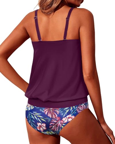 Image of Yonique Two Piece Tankini Swimsuits for Women Blouson Bathing Suits Modest Swimwear