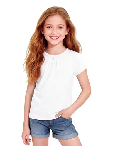 Image of Girls Short Sleeve Shirts Cotton Crew Neck T-Shirt Kids Plain Tees Tops Size 5-12 Years