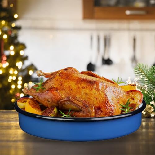 3-Piece-Roasting-Pans-Round-Roaster-Pan-Blue-Baking-Pans-Set-1012614inch-Enamel-Roasting-Pan-For-OvensRoast-Chicken-BeefCake-PansEasy-to-Clean-High-Temperature-Resistant-Bake-Ware-Gift 3 Piece Roasting Pans Round Roaster Pan Blue Baking Pans Set 1012614inch Enamel Roasting Pan For OvensRoast Chicken BeefCake PansEasy to Clean High Temperature Resistant Bake Ware Gift