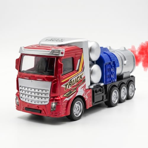 Image of Die Cast Metal Truck Toy with Light, Sound & Smoke Effects, Pull-Back Action Vehicle, Red & Black, Battery Operated, Ages 3+, with LED Headlights and Real Smoke Function