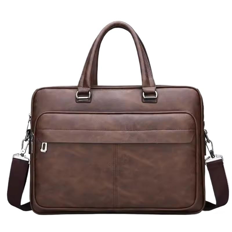 Men's Handbag Single Shoulder Messenger Bag Business Office Workplace(Dark Brown)