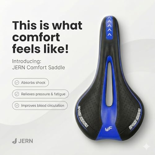 Image of JERN Ergonomic Bicycle Saddle, Memory Foam Comfort Bike Seat with Airflow Vent, Shock Absorption, Anti-Slip Design for MTB, Road, Cycle (Blue)