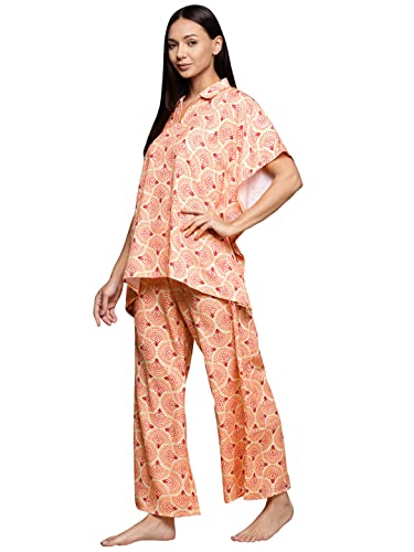 Image of ZIYAA Women Women's Orange Rayon Night Suit Set
