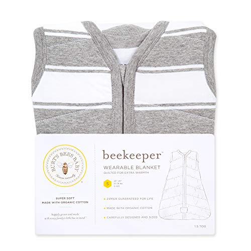 Burt's Bees Baby Unisex Baby Beekeeper Blanket, 100% Organic Cotton, Swaddle Transition Sleeping Bag Wearable Blanket, Quilted Grey Rugby, Small Us #TOP2