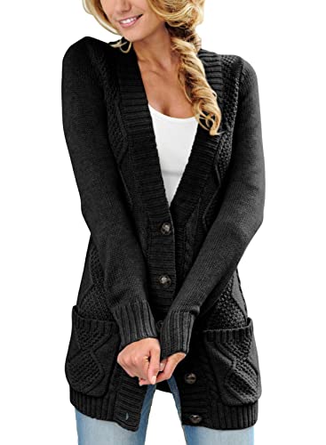 Sidefeel Women Open Front Cardigan Sweater Button Down Knit Sweater Coat X-Large Black