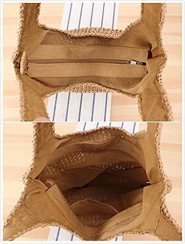 Image of Naimo Women Straw Beach Shoulder Bag Woven Tote Handbag Large Handmade Weaving Summer Casual Hobo Bag