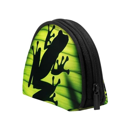 Portable Coin Purse Tropical-Frog-Shadow-On-Leaf Mini Zippered Money Pouch Card Holder4