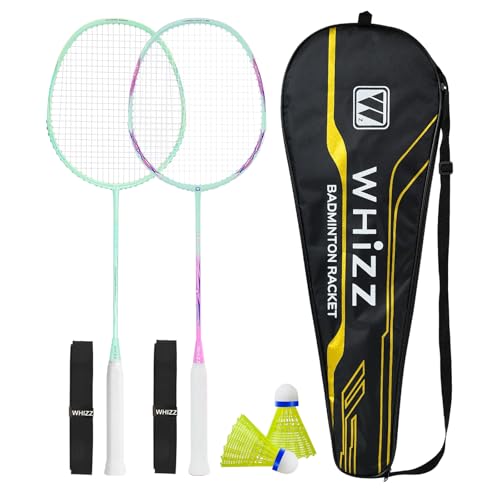 BAIHUALIN WHiZZ T80 Carbon Graphit Badminton Schläger, Leichter Badmintonschläger + Tragetasche + Griffband + Federball, Mintgrün+Rosa BAIHUALIN WHiZZ T80 Carbon Graphit Badminton Schläger, Leichter Badmintonschläger + Tragetasche + Griffband + Federball, Mintgrün+Rosa