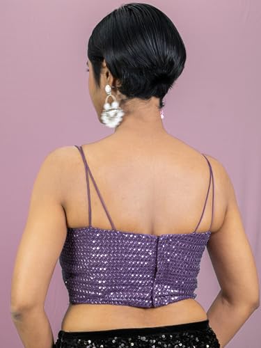 Image of FIGURE'S DESIGNER Women's Spagehtti Neck Strap Sequin Embroidered Sleeveless Readymade Saree Blouse E22