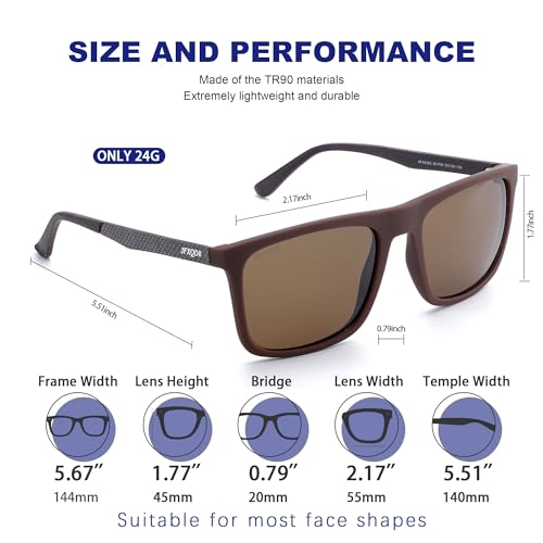 Image of Men's Polarized Sunglasses, Square Rubber Frame Carbon Fiber Temple Fishing Driving Sun Glasses UV Protection RFS8205