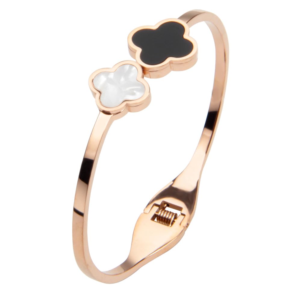 FLY FENCE 18K Gold Plated Four Leaf Clover Bracelet for Women. Trendy Clover Women's Gold Bracelet. Best Clover Bracelet Jewelry Gift for Women.