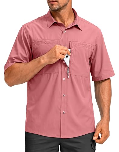 G Gradual Men's Fishing Shirts with Zipper Pockets UPF 50+ Lightweight Cool Short Sleeve Button Down Shirts for Men Hiking(Sorbet, X-Large)