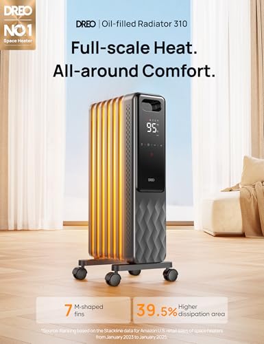 Image of DREO Oil Filled Radiator, Electric Radiant Heaters for indoor use Large Room with Remote Control, Child Lock, 4 Modes, Overheat & Tip-Over Protection, 24h Timer, Digital Thermostat, Quiet, 1500W