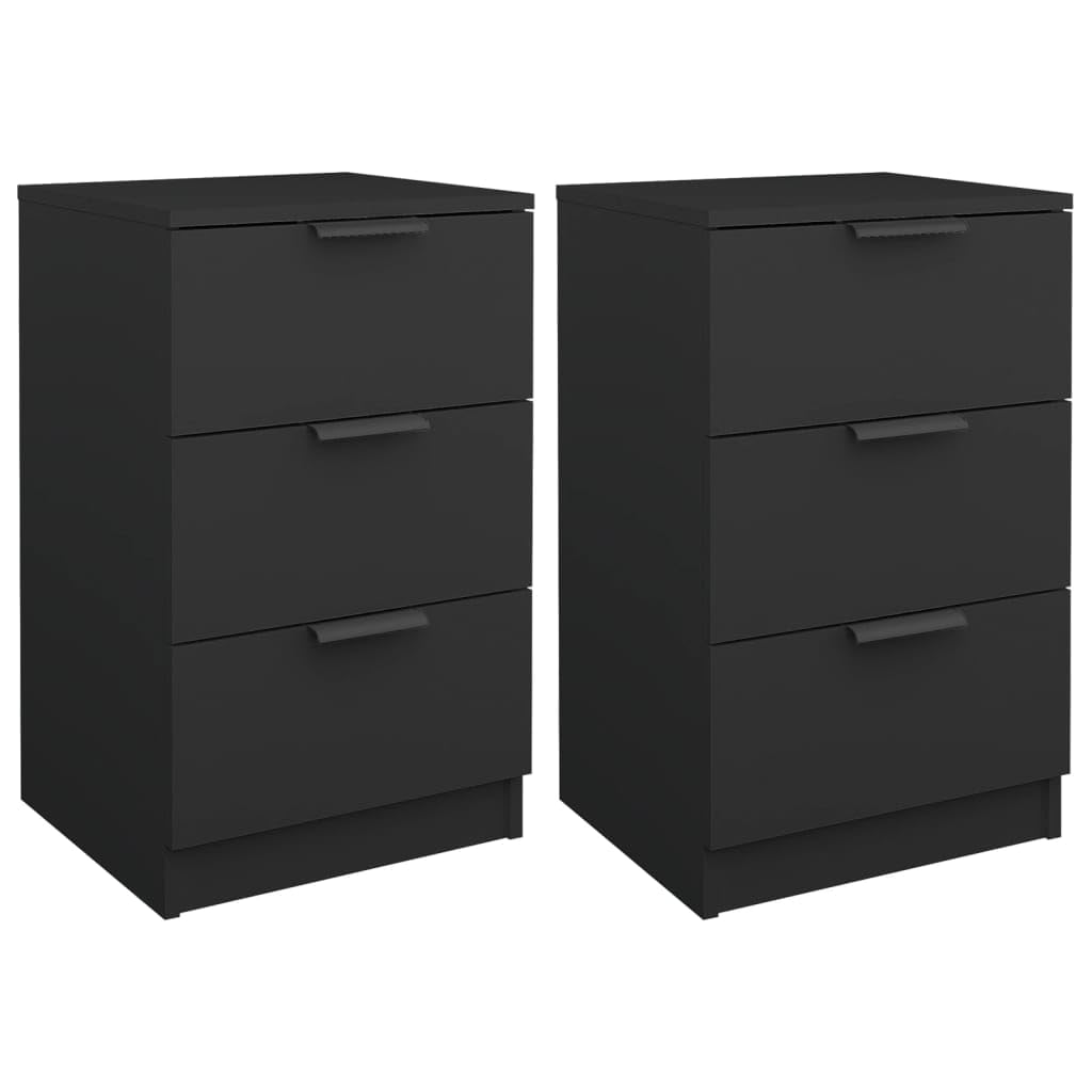 Table de chevet gain de place bois noir 3 tiroirs pour ranger la chambre