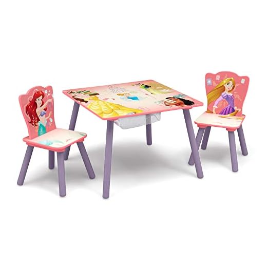 Delta Children Kids Table and Chair Set with Storage (2 Chairs Included) - Ideal for Arts & Crafts, Snack Time, Homeschooling, Homework & More, Disney Princess