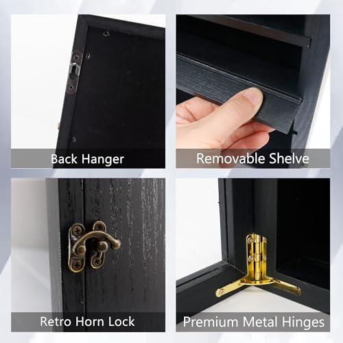 Image of GMFrames 18x24 Wooden Shadow Box Frame with Removable Shelves Deep Display Case for Military Medals Keepsakes Black