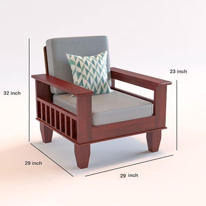 Image of Sheesham Wooden 1 Seater Sofa for Living Room | Rosewood 1 Seater Cushion Sofa with Side Newspaper Holder for Home & Office | Solid Wood Sofa Set for Lounge (Mahogany Finish)