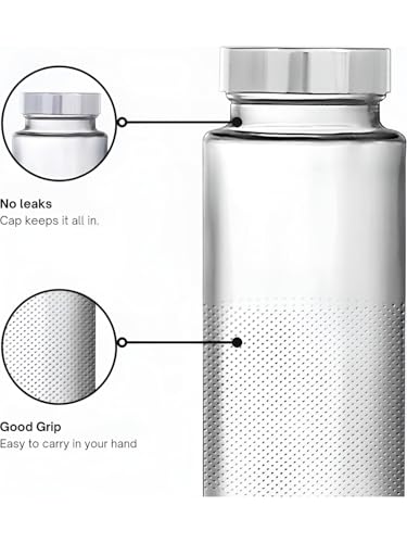 Image of Glassbunny 750ml Leak-Proof Airtight Stainless Steel Lid Glass Water Bottle for Water, Smoothie, Juices - Reusable Travel Drinking Fridge Bottle Pack of 1