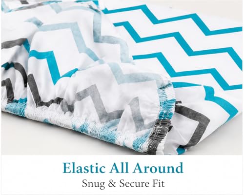 Image of Cottington Lane 100% Cotton Crib Fitted Sheet for Baby - Zig Zag Blue Print | Soft & Breathable Cradle /Cot Bedsheet with Elastic Fit | 52 x 28 x 6 Inches