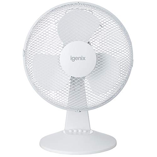 Igenix DF1210 12” Portable Desk Fan – 3 Speed Settings, Quiet Oscillating Airflow, Compact Desktop or Bedside Cooling – Ideal for Home & Office – White