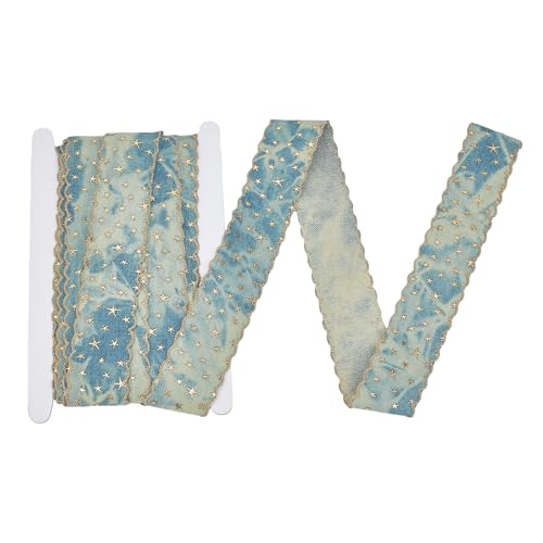 letsinstyle Cinta Patriótica de Tela Vaquera de 10 Yarda, Cinta de Estrella de Lámina Dorada 1.57D de 3 Pulgada, Adorno de Alambre para Jeans En Tono Bronce Azul para Envolver Regalos, Apliques