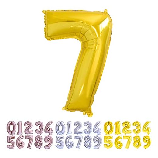Globo gigante numero 7 dorado , fiestas cumpleaños aniversario, 86cm (Numero 7, Gold)