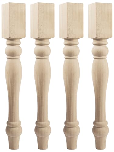 29x3.5x3.5 inch Wooden Chunky Farmhouse Table Legs Set of 4 Solid Wood Massive Unfinished Turned Replacement Countertop Legs Kitchen Island Cabinet Columns for Bench Coffee Table Dining Table