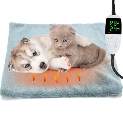 Codify ペット用ホットカーペット ペット用ヒーター 猫 5段階タイマー付き（2/4/8/12/24H）8段階温度調節 ペット ホットカーペット 犬 ヒーター 噛み癖対策 コード全身ラセン管付き（全長約2m) 防水難燃性 過熱保護装置 厚手のカバー付き お手入れ簡単 50*40cm (S, グレー)