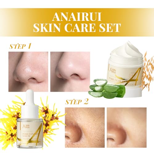 ANAI RUI 2 in 1 Pore Skin Set, Pore Clay Mask+Pore Minimizing Serum+BlackHead Remover Mask for Face,Minimizing, Shrinking, Tightening Pores, Pore Skin Care Gift Set - Image 3