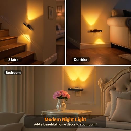 Image of JandCase LED Amber Night Light, 180 Rotatable Night Lights Plug into Wall, 0-100LM Adjustable Brightness with Dusk-to-Dawn Sensor, Dimmable Night Lights for Bathroom Hallway Bedroom Stairway, 2 Pack
