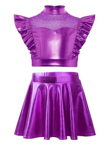 Jupe volants brillante et crop top strass pour ensemble danse latine jazz fille de spectacle