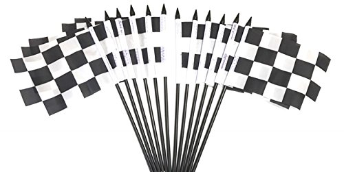 Pack of 12 4"x6" Black and White Checkered Miniature Desk & Table Flags, 1 Dozen 4"x 6" Checkered Small Mini Stick Flags (Flags Only)