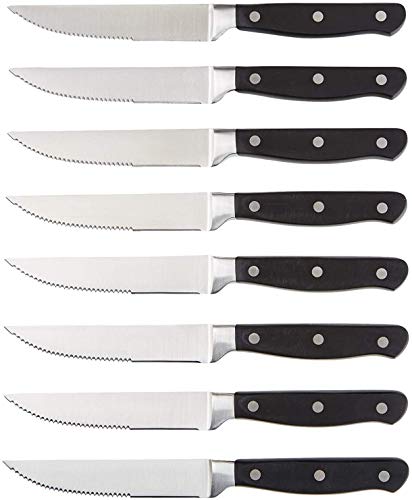 Comparison: Best Budget Steak Knives 2 Amazon Basics 8-Piece Kitchen Steak Knife Set, 4.5", Black